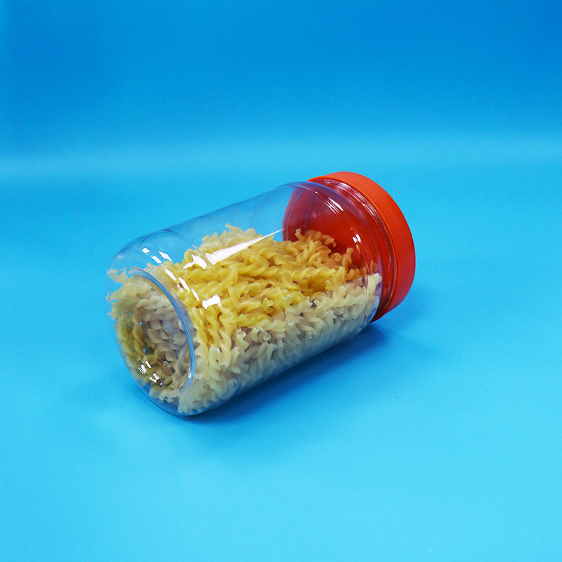 PET透明プラスチック丸型食品キャンディーナッツ包装ジャー 赤色スクリューキャップ