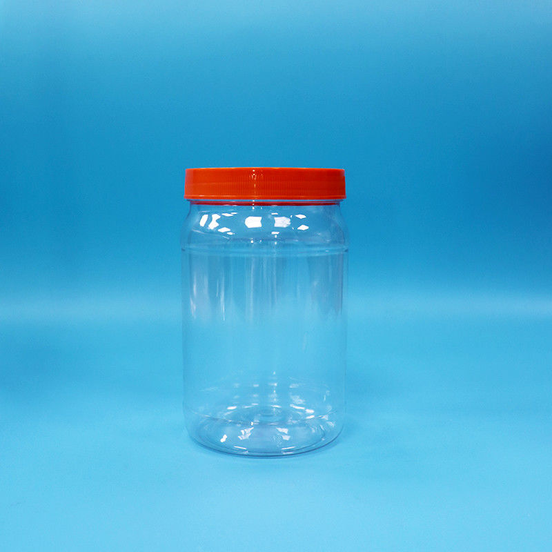 PET透明プラスチック丸型食品キャンディーナッツ包装ジャー 赤色スクリューキャップ
