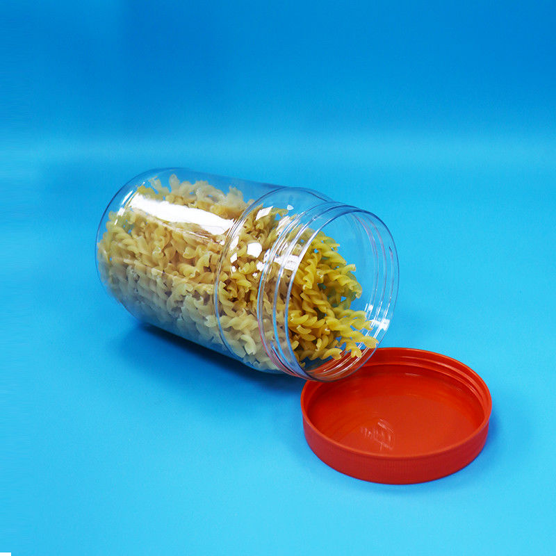 PET透明プラスチック丸型食品キャンディーナッツ包装ジャー 赤色スクリューキャップ