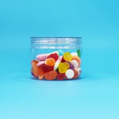 透明なPETプラスチック 乾燥食品 キャンディ クッキー ナッツ ギフトボトル スクロール フラット 蓋 食品級