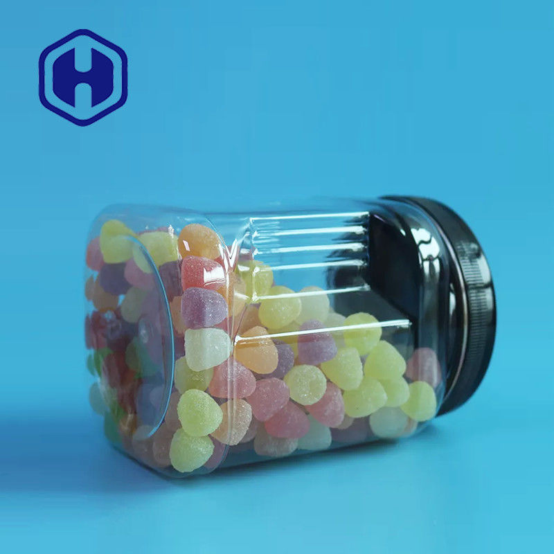 積み重ね可能な石大工ペット正方形の円形のふたのクッキーの食糧パッキングが付いている明確なプラスチック グリップの瓶