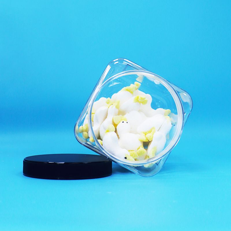 4角形 透明性のあるプラスチック製PETボトル 黒帽子 ベビーフード キャンディークッキー