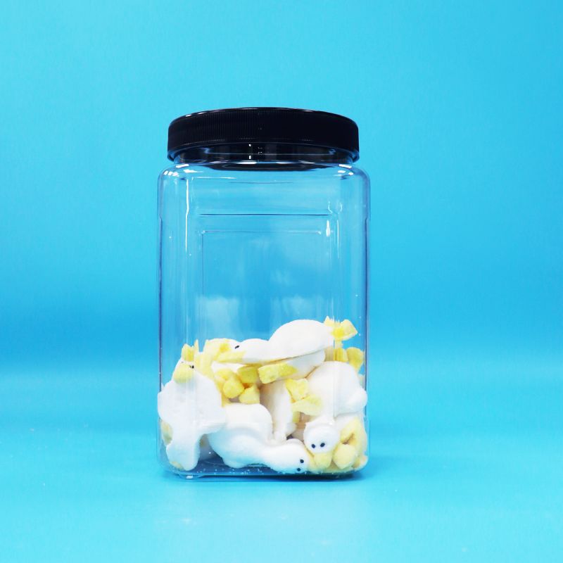 4角形 透明性のあるプラスチック製PETボトル 黒帽子 ベビーフード キャンディークッキー