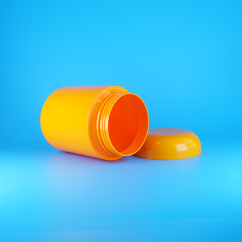 密閉オレンジ丸型プラスチックPETクッキー綿菓子ジャー、スクリューオレンジキャップ