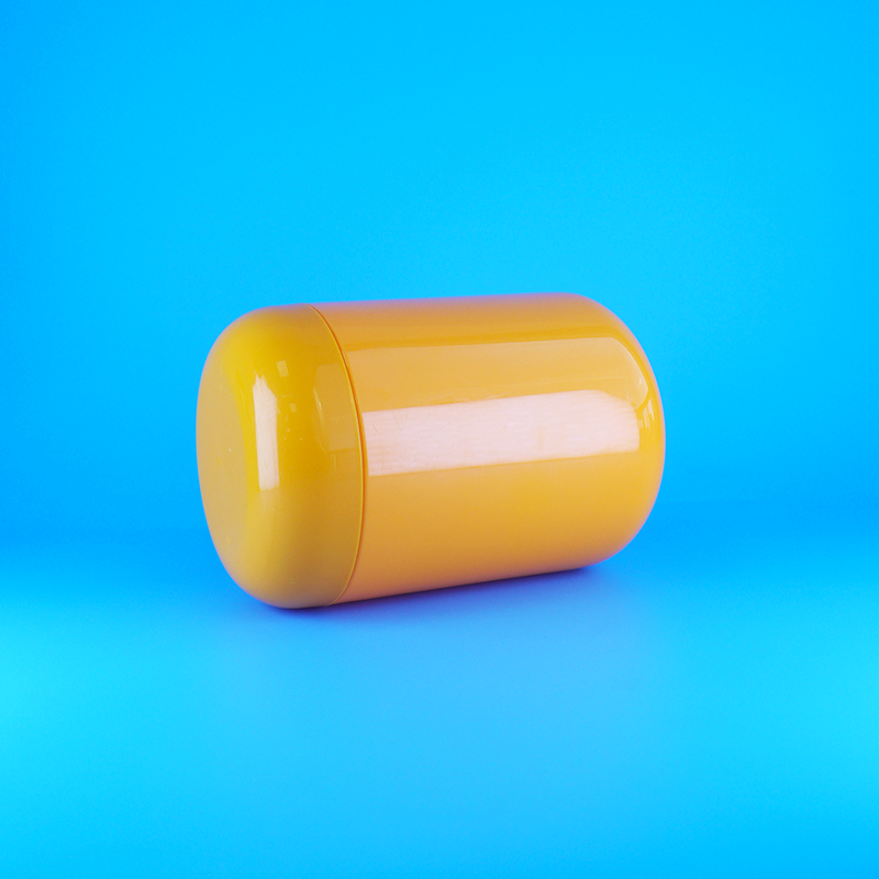 丸い形の食品グレードオレンジプラスチックPETスクリューフラットオレンジキャップクッキーキャンディージャー