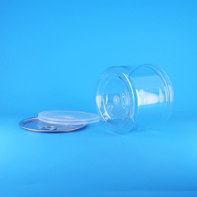 プラスチック透明PET丸型イージーオープン蓋食品用缶、キャンディー、クッキー、スナック、お茶