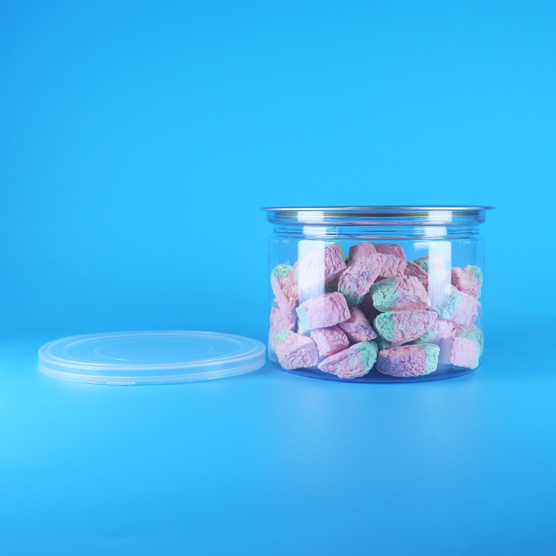 プラスチック透明PET丸型イージーオープン蓋食品用缶、キャンディー、クッキー、スナック、お茶