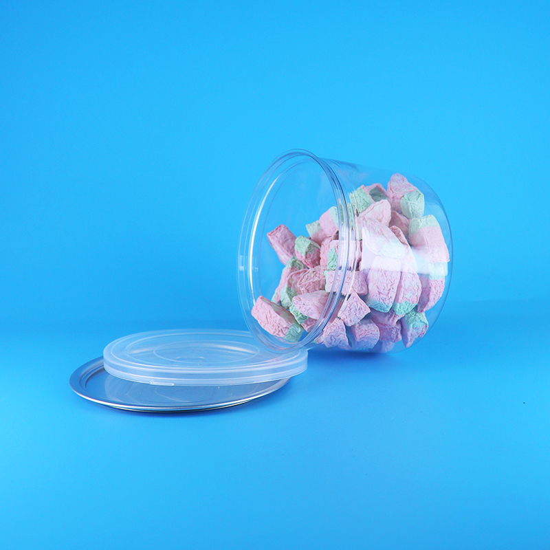 プラスチック透明PET丸型イージーオープン蓋食品用缶、キャンディー、クッキー、スナック、お茶