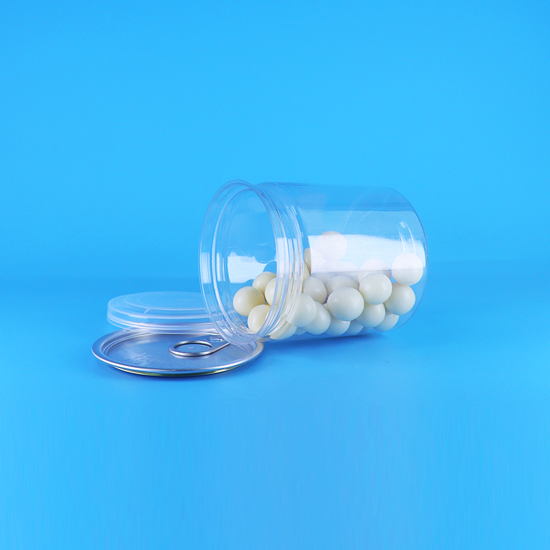 漏れ防止 簡単 蓋を開ける 透明 丸い スナック キャンディ PET プラスチック缶 食品 梱包