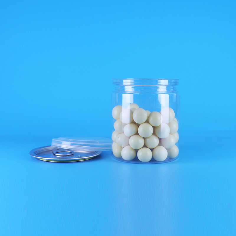 漏れ防止 簡単 蓋を開ける 透明 丸い スナック キャンディ PET プラスチック缶 食品 梱包