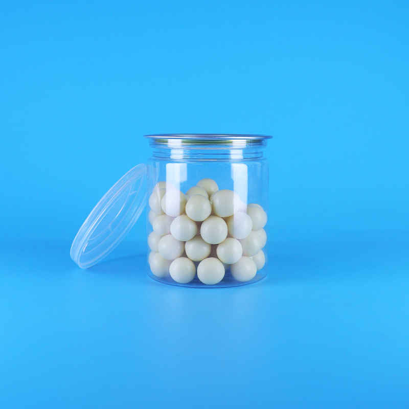 漏れ防止 簡単 蓋を開ける 透明 丸い スナック キャンディ PET プラスチック缶 食品 梱包