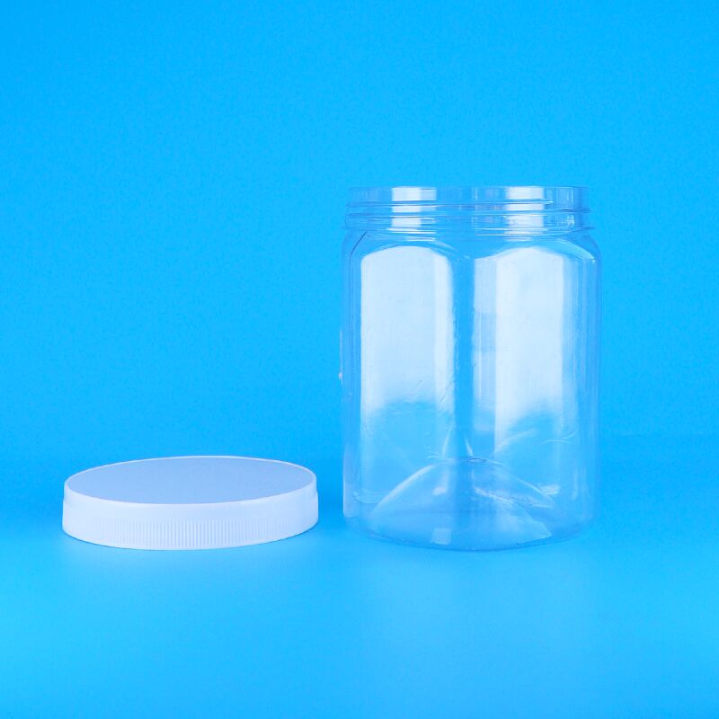 半角形 透明なPETプラスチッククッキー ピーカン 乾燥したフレンチフライ 瓶 白い平面蓋