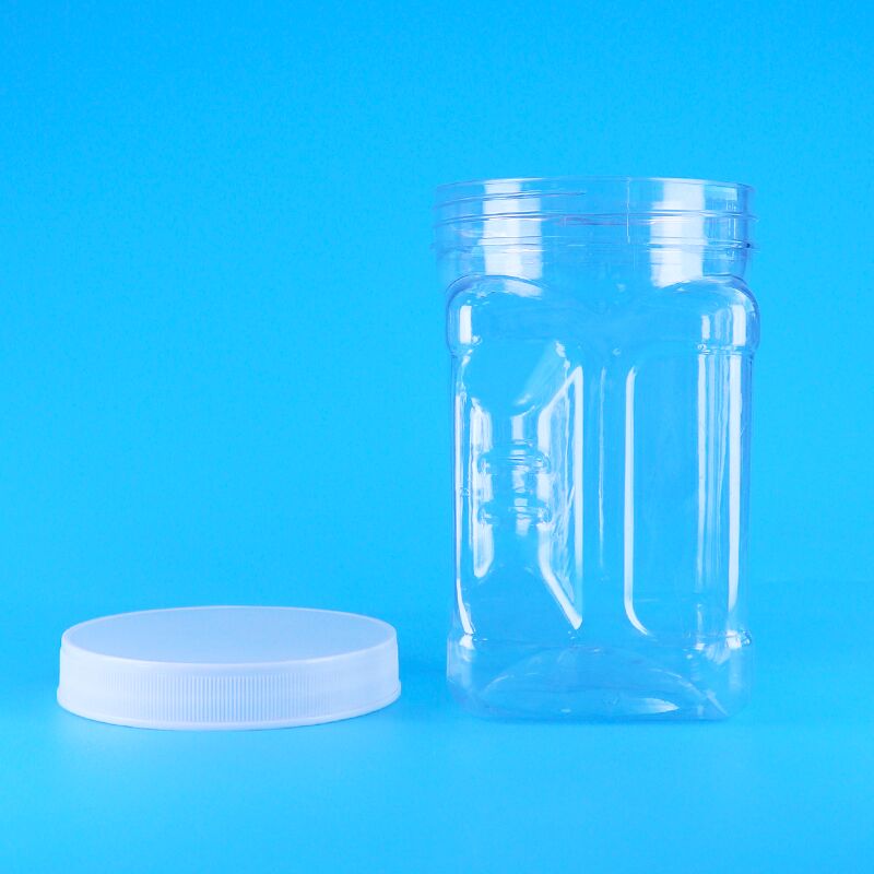 ゴマとコーングリッツ入りビスケット PET 透明プラスチック スクリュー蓋付き 正方形グリップジャー BPAフリー