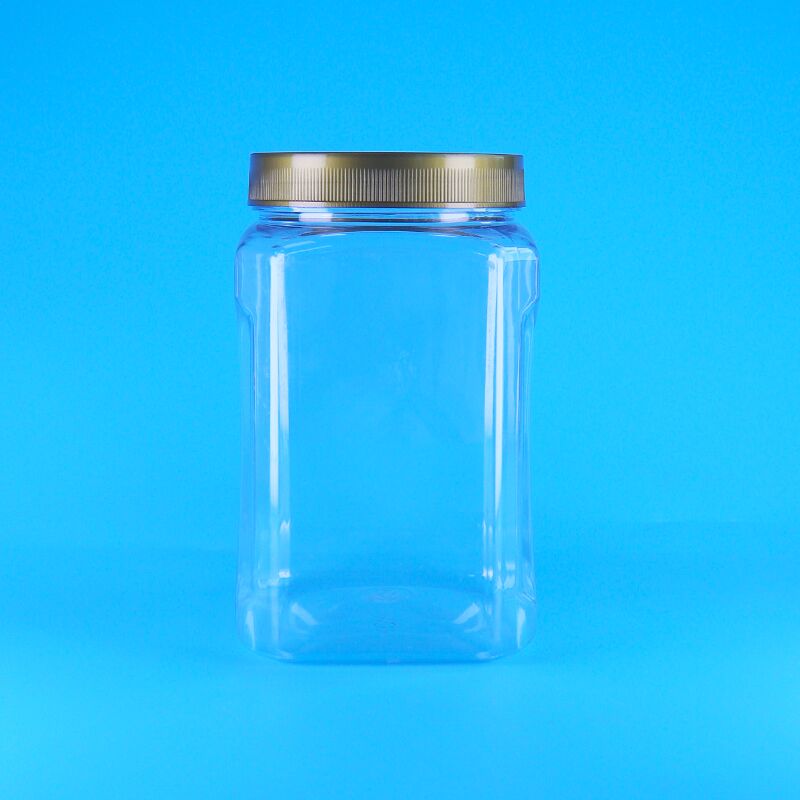 PET 正方形 クリア ブラウン蓋 プラスチック 食品グレード クッキー バダム ドライフルーツ ジャー