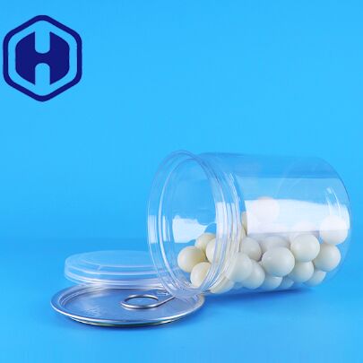 漏れ防止 簡単 蓋を開ける 透明 丸い スナック キャンディ PET プラスチック缶 食品 梱包