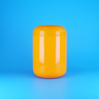 密閉オレンジ丸型プラスチックPETクッキー綿菓子ジャー、スクリューオレンジキャップ